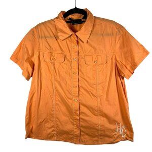 Harley Davidson Embroidered Orange button up short sleeve shirt Size‎ 18